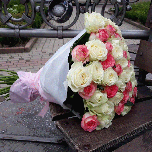 Фото товару 51 біла і рожева троянда