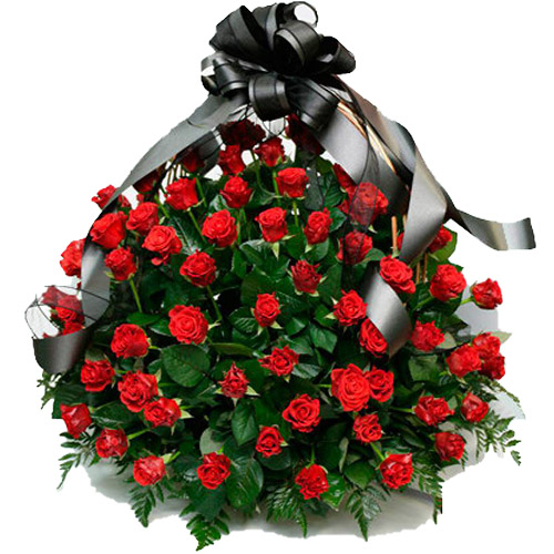 Фото товара 100 багряних троянд "Полум'я" в кошику у Івано-Франківську
