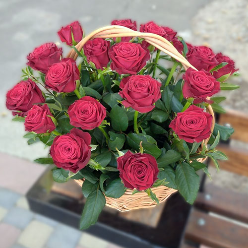 Фото товара 21 червона роза в кошику у Івано-Франківську