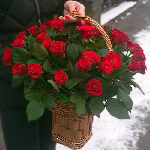Фото товара 35 червоних троянд в кошику у Івано-Франківську
